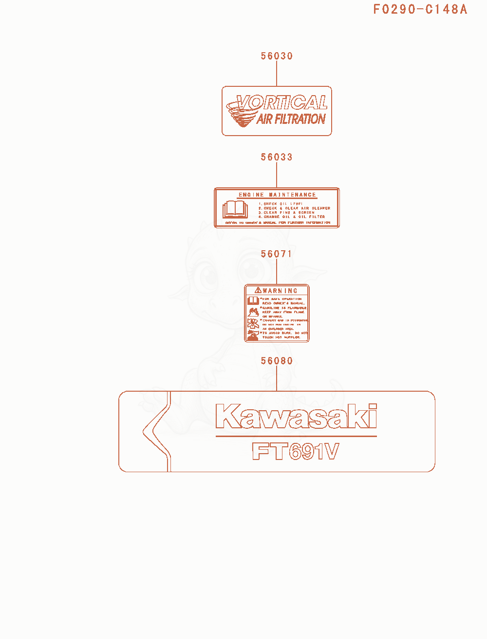 Exploded parts diagram of the Label of a Kawasaki FT691V-AS00 engine, with numbered balloons