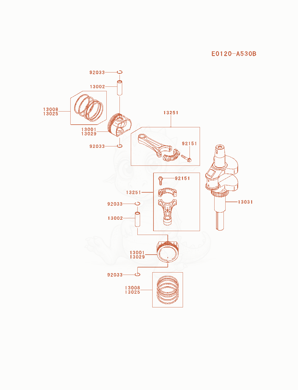 Exploded parts diagram of the Piston / Crankshaft of a Kawasaki FX541V-ES00 engine, with numbered balloons
