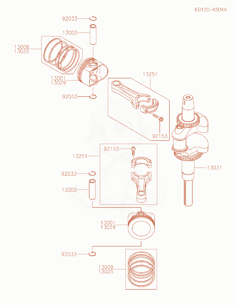Exploded parts diagram of the Piston / Crankshaft of a Kawasaki FX921V-JS00 engine, with numbered balloons