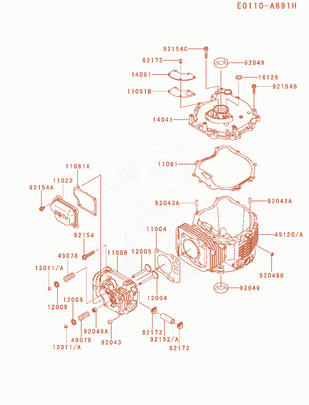 Exploded parts diagram of the Cylinder / Crankcase of a Kawasaki FJ180V-DM00 engine, with numbered balloons