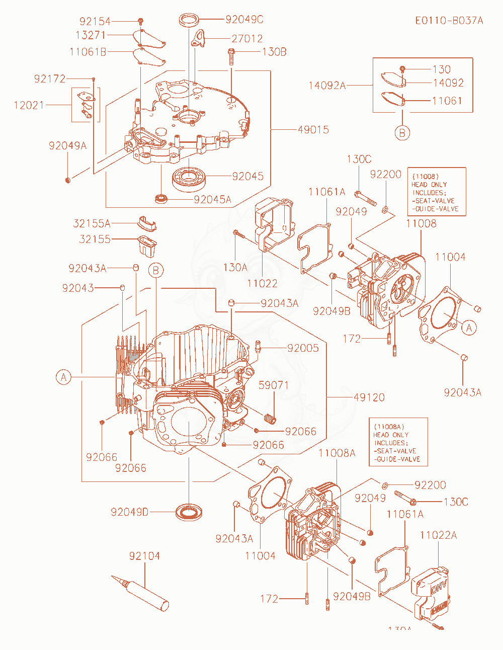 Exploded parts diagram of the Cylinder / Crankcase of a Kawasaki FX921V-JS00 engine, with numbered balloons