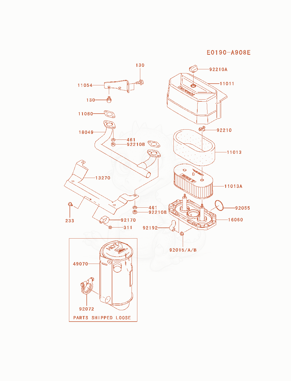 Exploded parts diagram of the Air-Filter / Muffler of a Kawasaki FH580V-ES20 engine, with numbered balloons