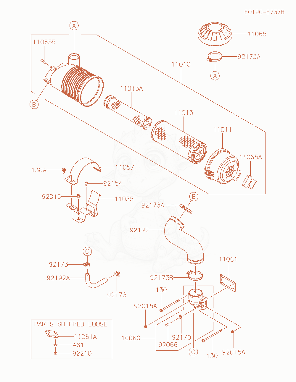 Exploded parts diagram of the Air-Filter / Muffler of a Kawasaki FX921V-JS00 engine, with numbered balloons
