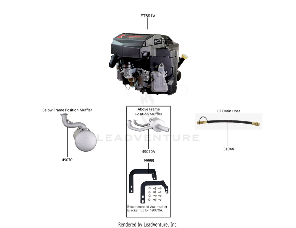 Exploded parts diagram of the Replacement Engine / Accessories of a Kawasaki FT691V-AS00 engine, with numbered balloons