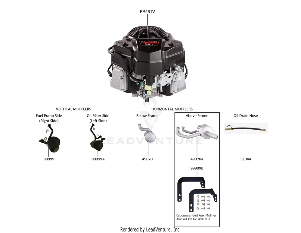 Exploded parts diagram of the Replacement Engine / Accessories of a Kawasaki FS481V-AS30 engine, with numbered balloons